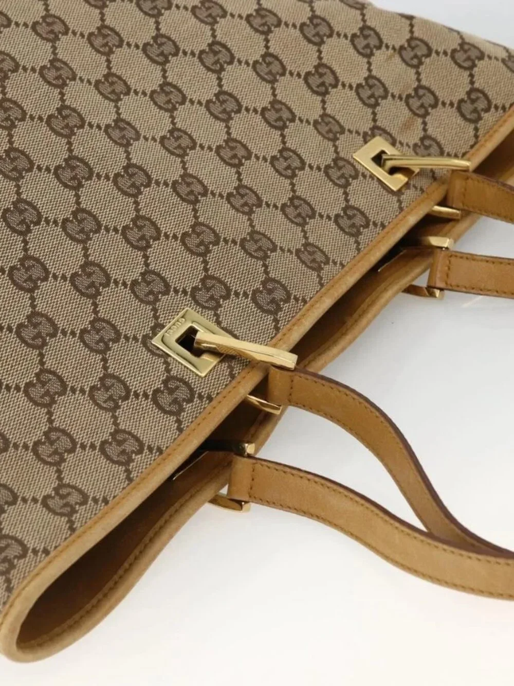GUCCI GG Canvas Tote Bag Beige Gold 002 1098 2404 Auth ka2901